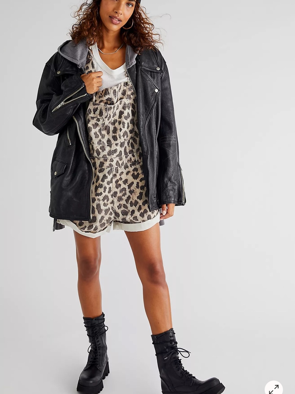 We The Free Leopard Print Short Overalls - Beige and Black - Picture 4 of 7